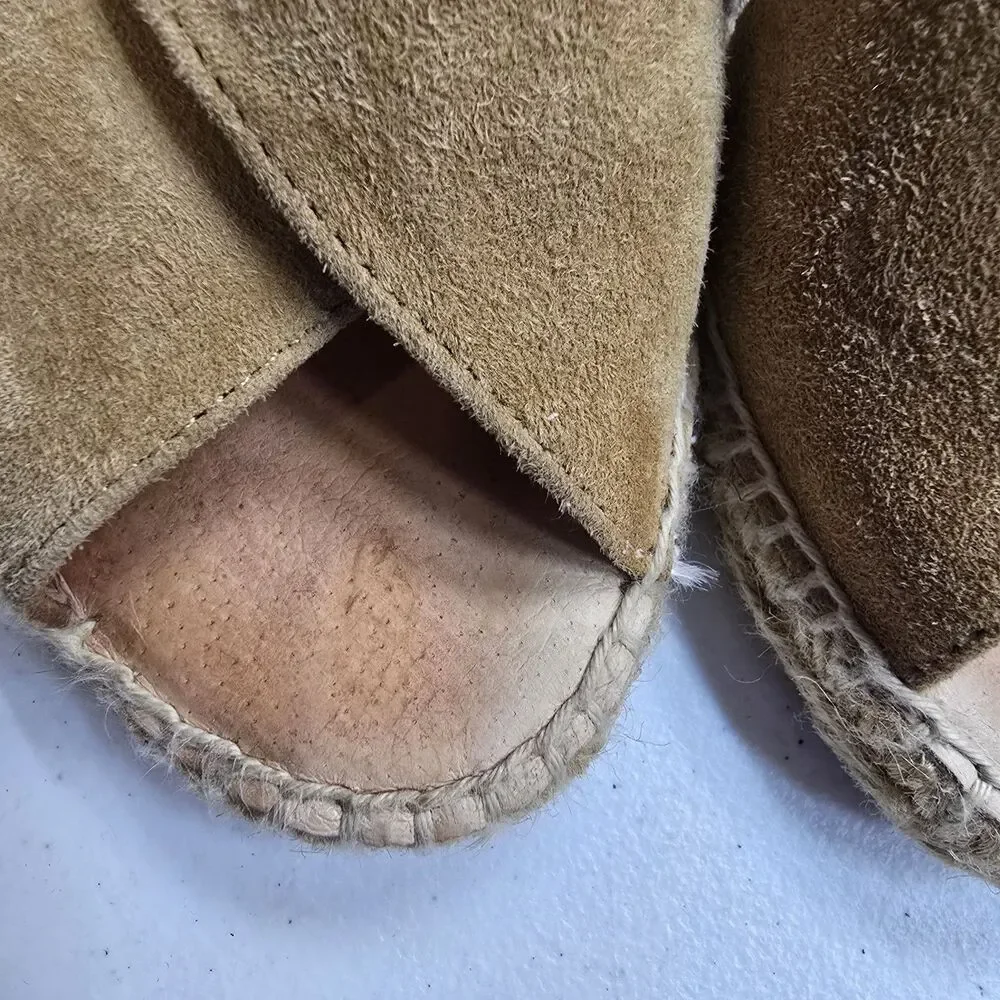Kanna Tan Suede Espadrille Sling Back Wedge Sandal Peep Toe Spain Made 36 US 6